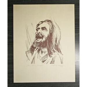 Vintage 1973 Matted Lithograph Print Jesus Christ Liberator Laughing Wheatley 73